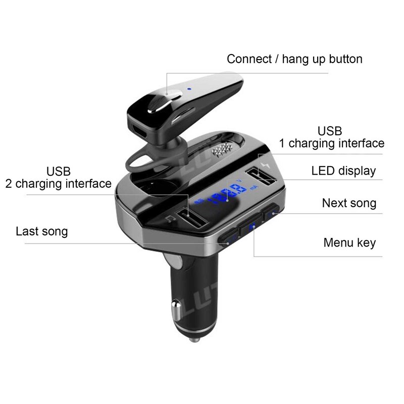 Bluetooth Fm-zender Autoradio Adapter Draadloze Koptelefoon Auto Muziekspeler Telefoontje Handsfree Dual Usb Snellader