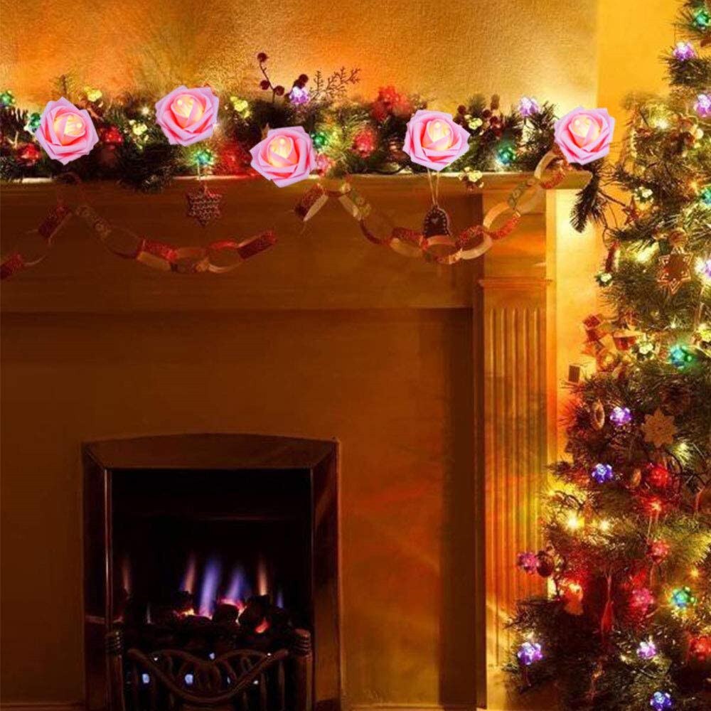 1,5/3/6M Rosa Cadena de rosas luces ramo de flores Artificial vacaciones de Navidad Garland luces para San Valentín, decoración de la boda