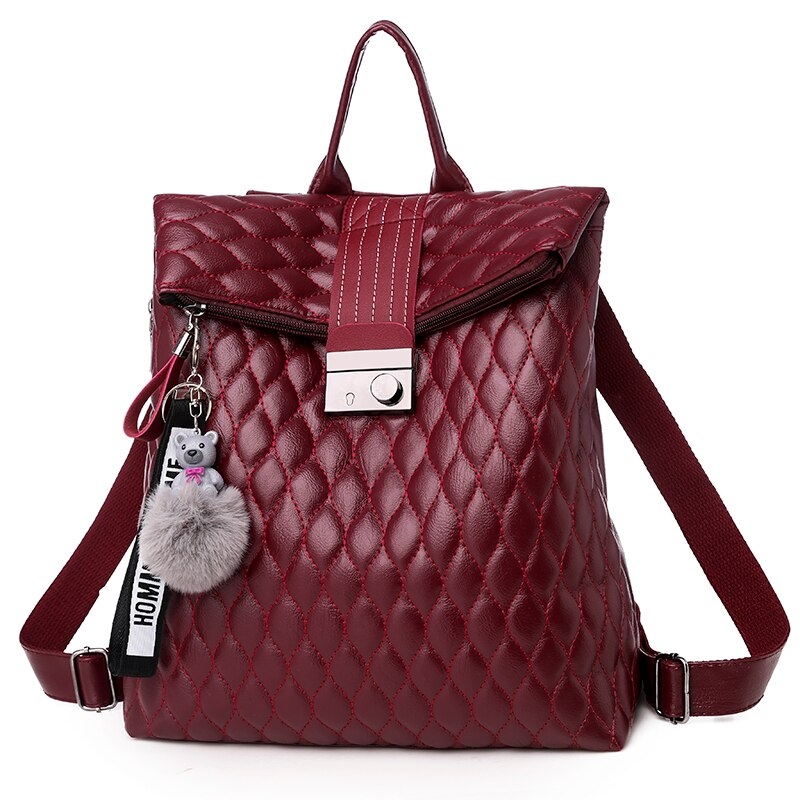 de Casual de las mujeres de viaje acolchado Mochila de cuadros de la escuela bolsa de cuero de la PU Mochila para chicas adolescentes Mochila mujeres Mochila: Red School Bags