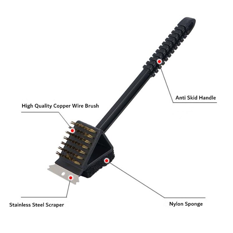 BBQ Grill Barbecue Kit Cleaning Brush Sponge Shovel Corner 3 in 1 Copper Bristles Cleaning Brushes Kitchen Accessories Tools