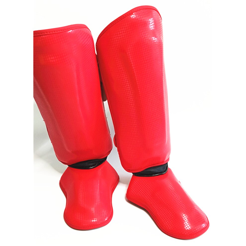 Novo boxe mma caneleiras homens muay thai tornozelo apoio karate treinamento legging crianças kickboxing pads instep guarda equipamentos de combate: Vermelho / S