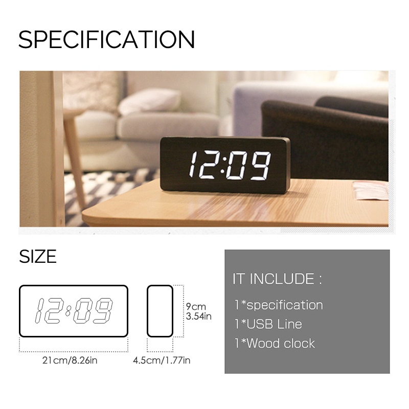 Jinsun Digitale Klokken Led Houten Despertador Moderne Vierkante Kleurrijke Wekker Met Temperatuur Voice Control Desktop Sensor