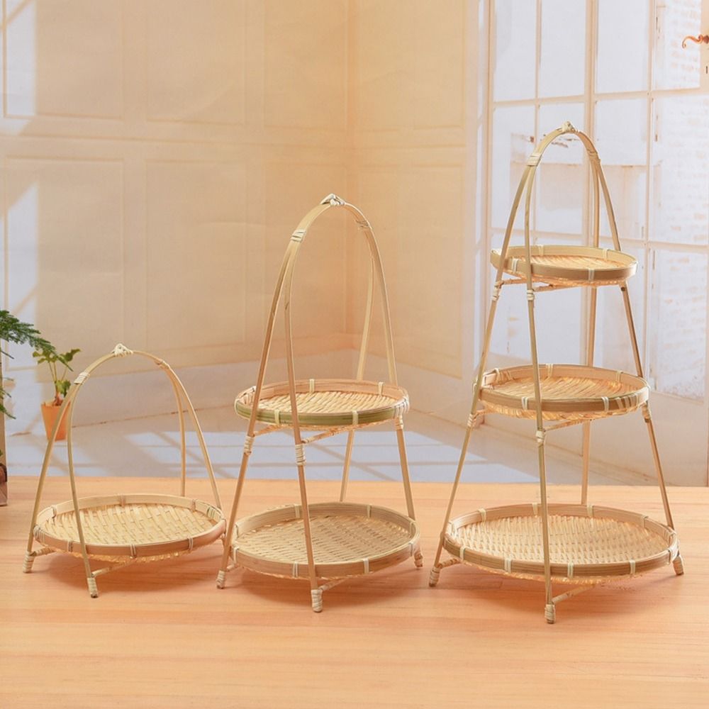 1/2/3 Laag Handgeweven Fruitmand Voedselmand Decoratief Staand Dienblad Bamboe Dienblad Bamboe Opbergmand voor Keuken