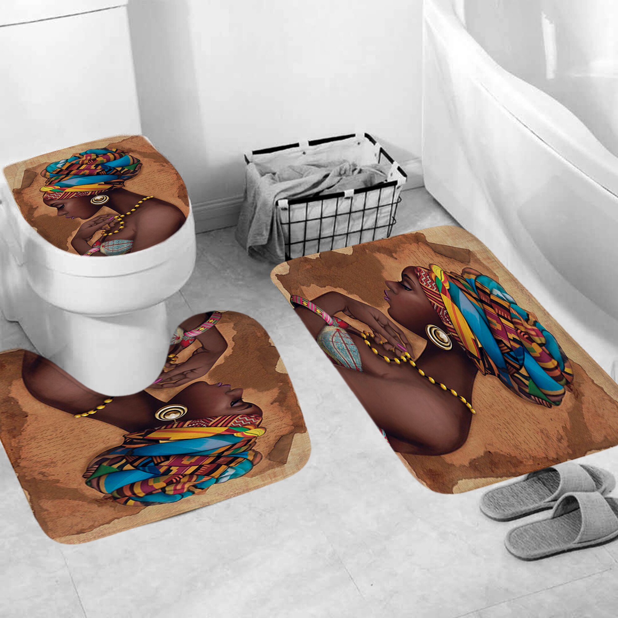 Set di tende da doccia con stampa donna africana nobile Sexy Afro American Lady decorazioni per il bagno con tappeto antiscivolo coperchio del coperchio del water tappetino da bagno