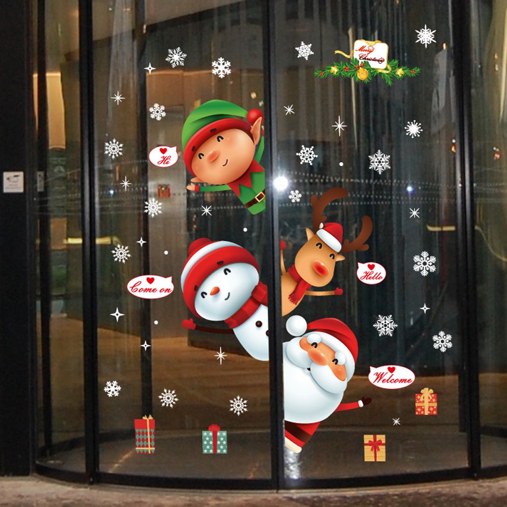 Jul vindue klæber mærkater jul genanvendeligt klæbemiddel pvc klistermærke til jul vinter dekorationer vindue klamrer klistermærker