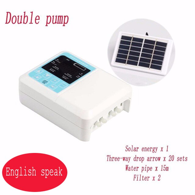 Garden Drip Irrigation Watering System 1/2 Pump Controller Timer System Solar Intelligent Automatic Watering Device for Plants: Double pump 15M tube