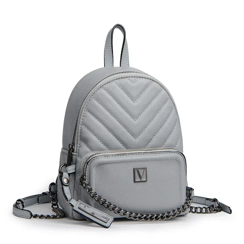 Mochila para mujer y niña, bolso de hombro pequeño para viaje y escuela, mochila de cuero PU: Gris
