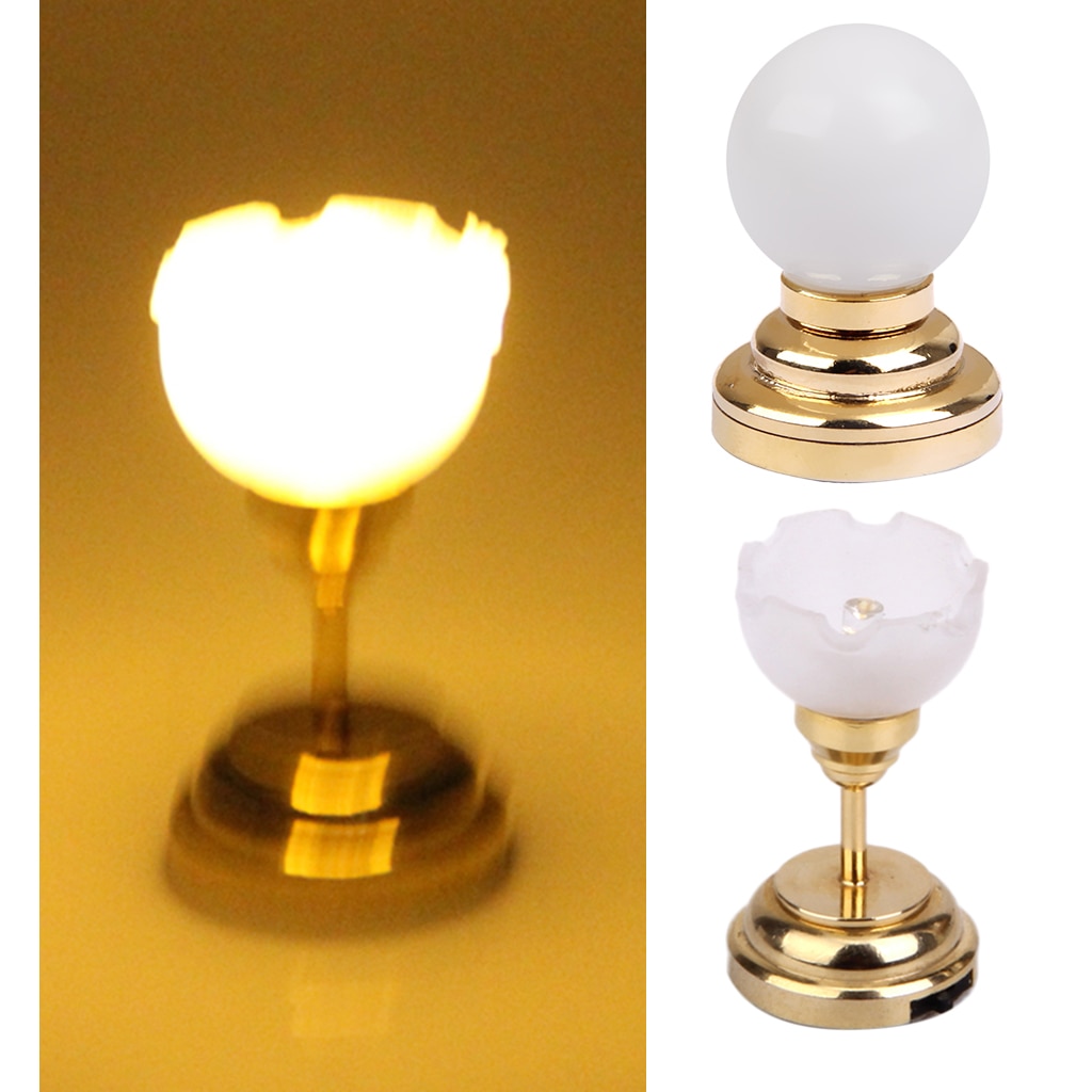 2 Stuks 1/12 Schaal Vergulde Poppenhuis Led Plafond Lamp Bureaulamp Decor