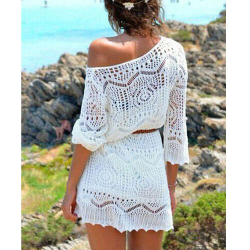 Frauen Damen Spitze Häkeln lässig Kleid Sommer Kleidung Abdeckung hoch Bademode Badeanzug Sommer Bademode