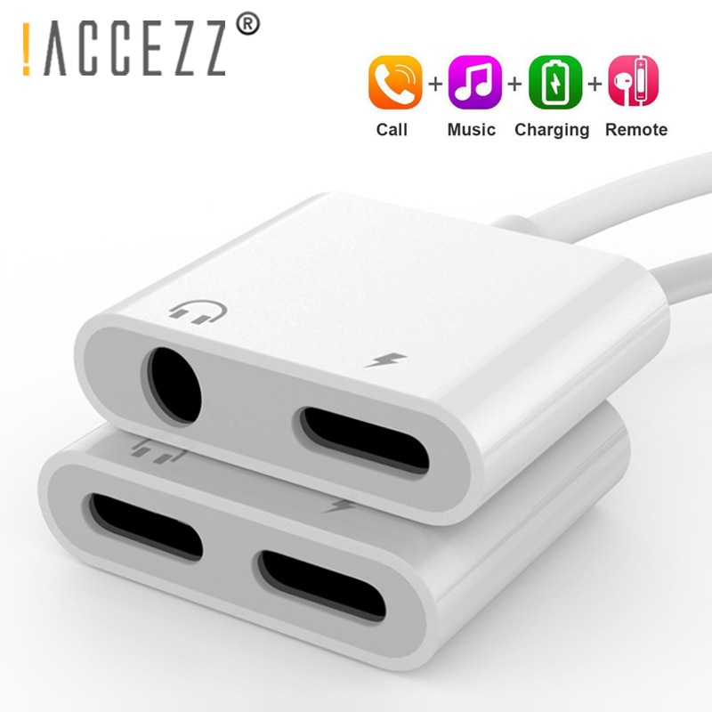 ! ACCEZZ dla iphone&#39;a adapter 2 w 1 dla jabłko iPhone XS MAX XR X 7 8 plus IOS 12 3.5mm Jacek adapter słuchawkowy kabel Aux rozdzielacz