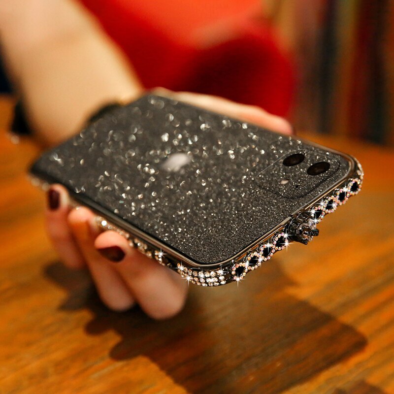 Luxe Bling Diamant Pare-chocs En Métal sur iPhone 11 Pro Max XS XR 6S Plus 7 8 Plus Paillettes Bâton Couverture Fille Femmes Étui Strass