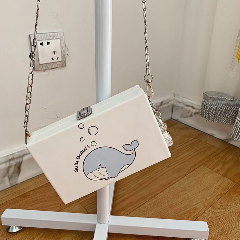 Cute Whale Pu Leather female Flap Clutch Shoulder Bag Crossbody Mini Messenger Bag For Women Bolsa: white A02