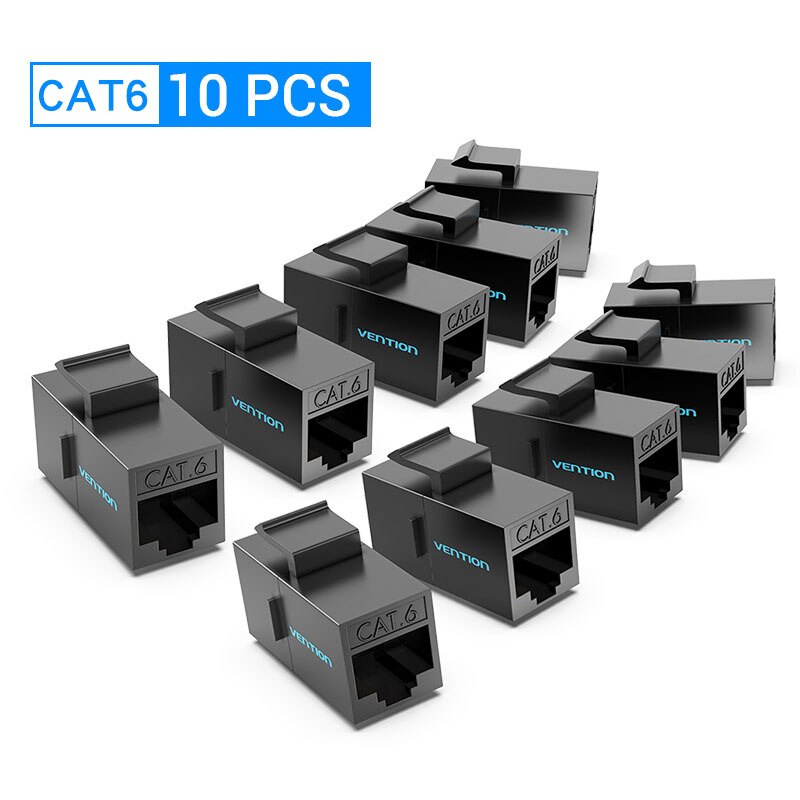 Connettore Cat7 RJ45 Vention Cat7/6/5e Ethernet femmina a femmina 8P8C adattatore di estensione prolunga di rete Patch per cavo Ethernet: Black IPGB0 10pcs