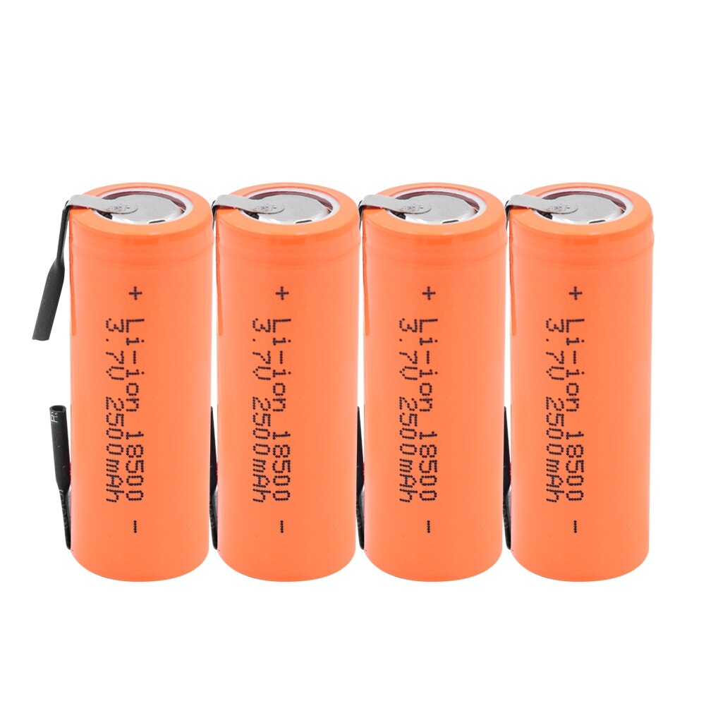1/2/4pcs 3.7V 2500mAh 18500 Lithium Battery With 2 Welding Tabs 18500 Li-ion Cell For Led Flashlight Headlight Mechanical Mod: 4 pieces