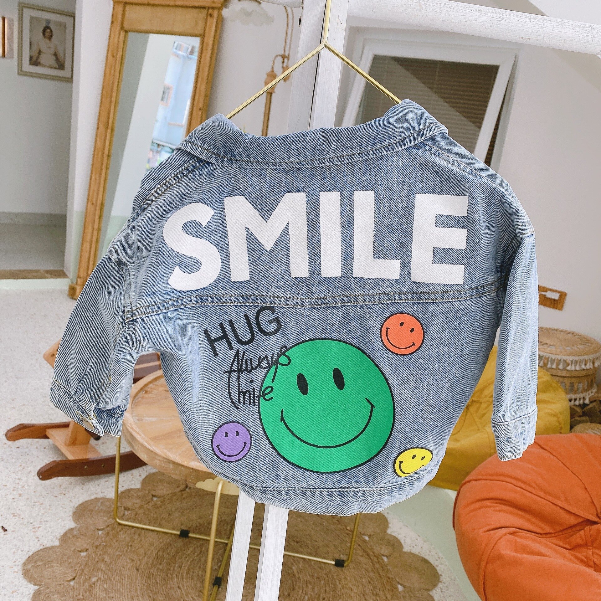 mädchen volle hülse einreiher paket knapp Karikatur Smiley Denim Mantel jacke kleinkind freundlicher Baby mädchen kleidung 0-6Y: 3-4Y