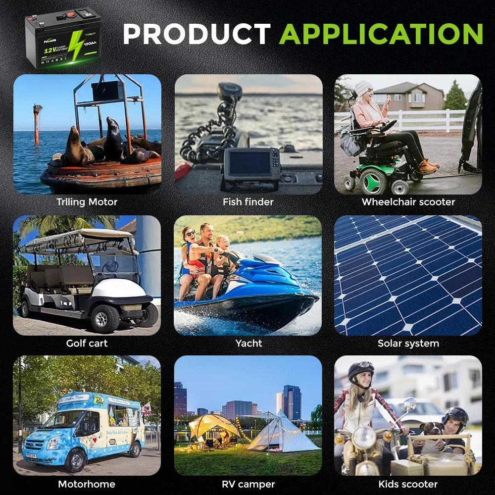 12V 150Ah Lithium 2000+Zyklen wiederaufladbarer Akku für Solar--/Windkraft, kleine USV, Beleuchtung, Elektroräder, Fischfinder, integriertes BMS
