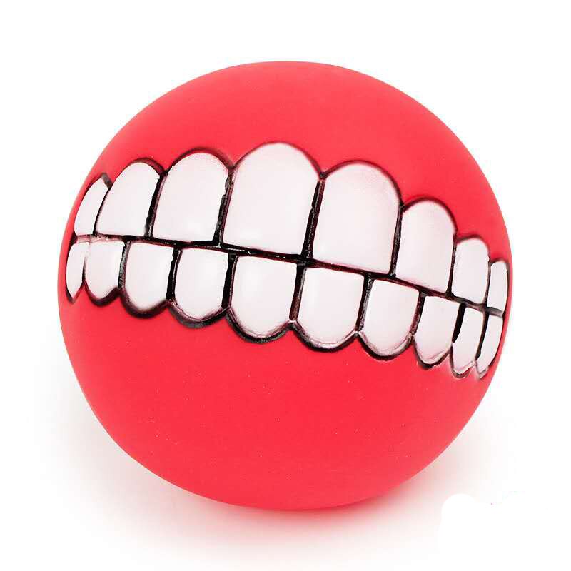 2PCS Funny Pet Dog Ball Teeth Chew Toys Dogs Puppy Toys Squeaking Pet Supplies Cat Play Popular Toys for Small Large Dogs Cats: Red / 2PCS