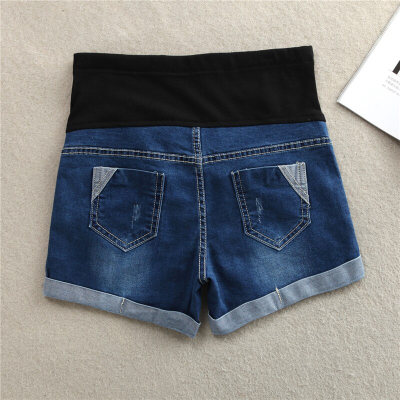 Schwangerschafts-Shorts Mit Zerrissen-Look – Verstellbarer Bauchgurt, Elastisch & Bequem (Denim)