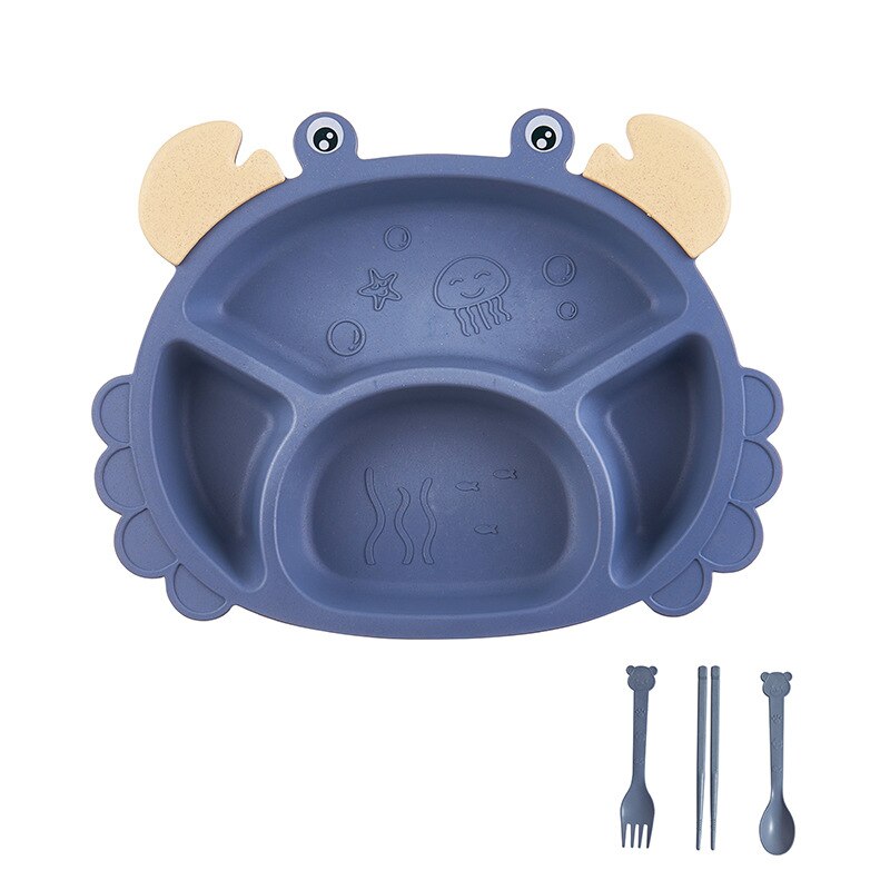 Cute children's tableware crab shape dinner plate set with divided grid thickened anti-scalding baby eating plate: D