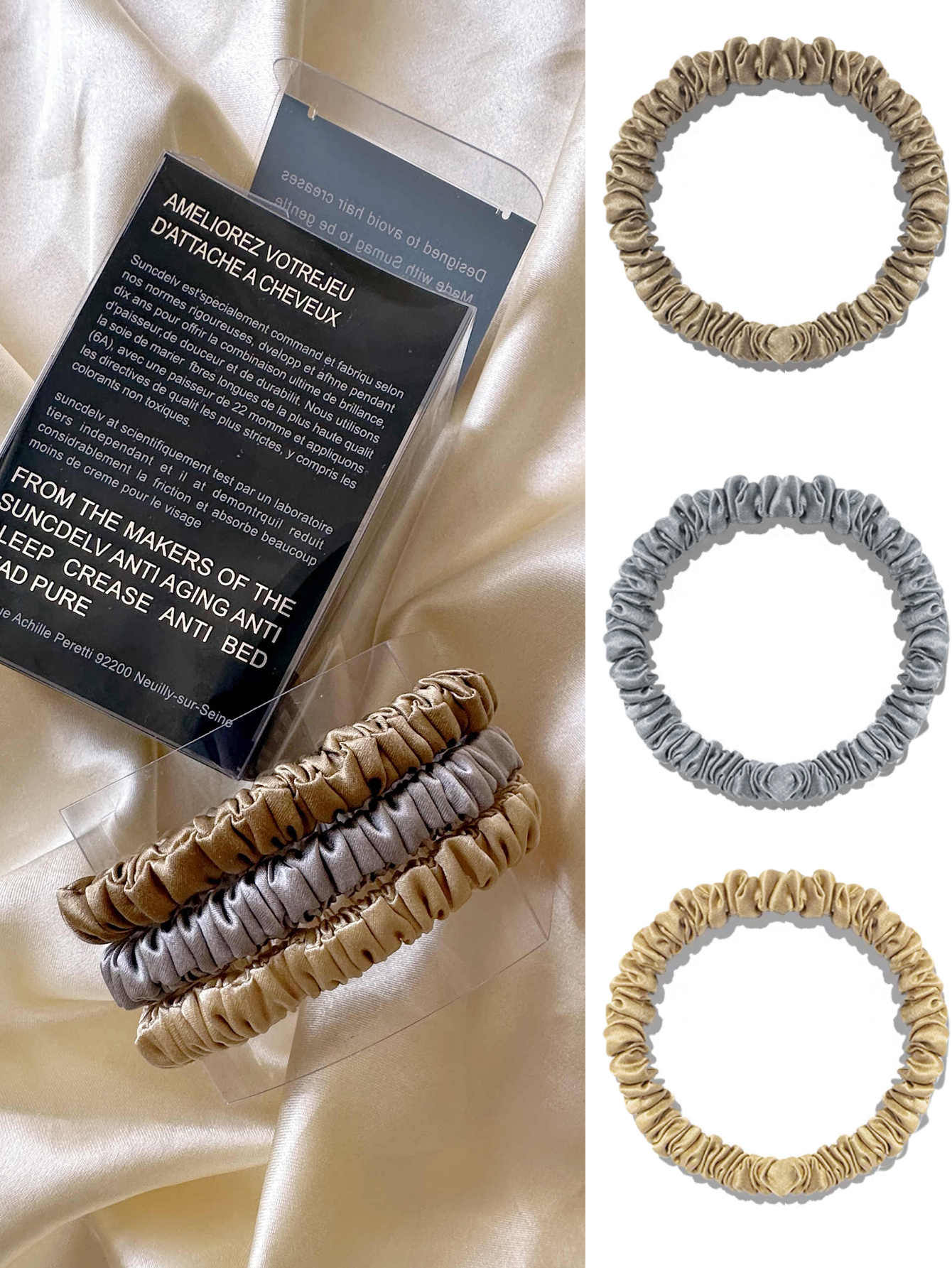 3PCS Box 100% Natuurlijke Zijde Effen Kleur Haarbanden Haar Scrunchies Vrouwen 6ASilk Haarbanden Haaraccessoires: Light Grey