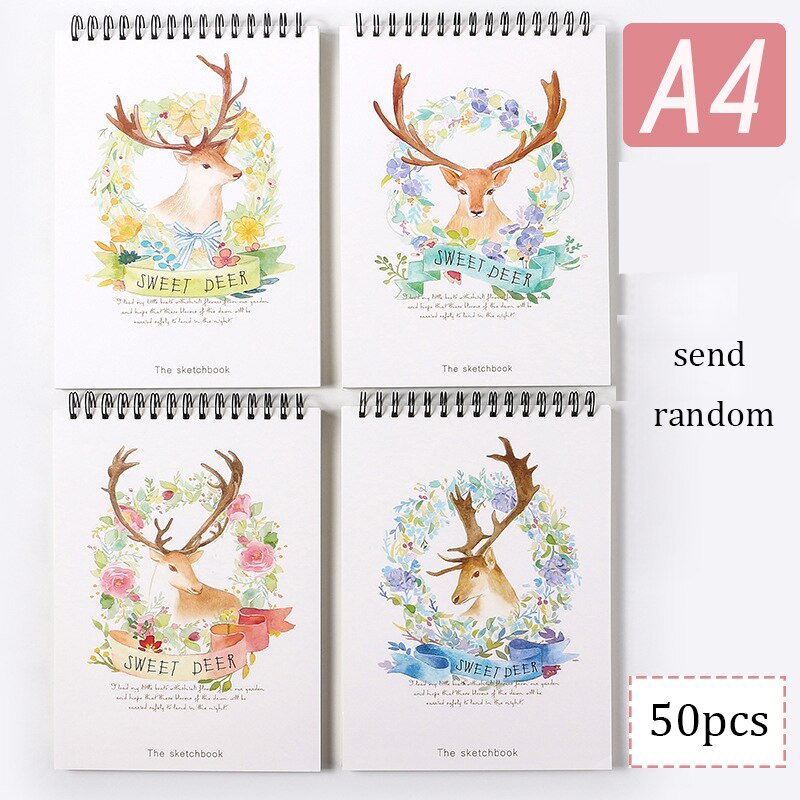 A4 Sketchbook Art Painting Book for children Sprial Notebook Kawaii Elk Graffiti DIY Drawing Book Blank Paper Planner Organizer