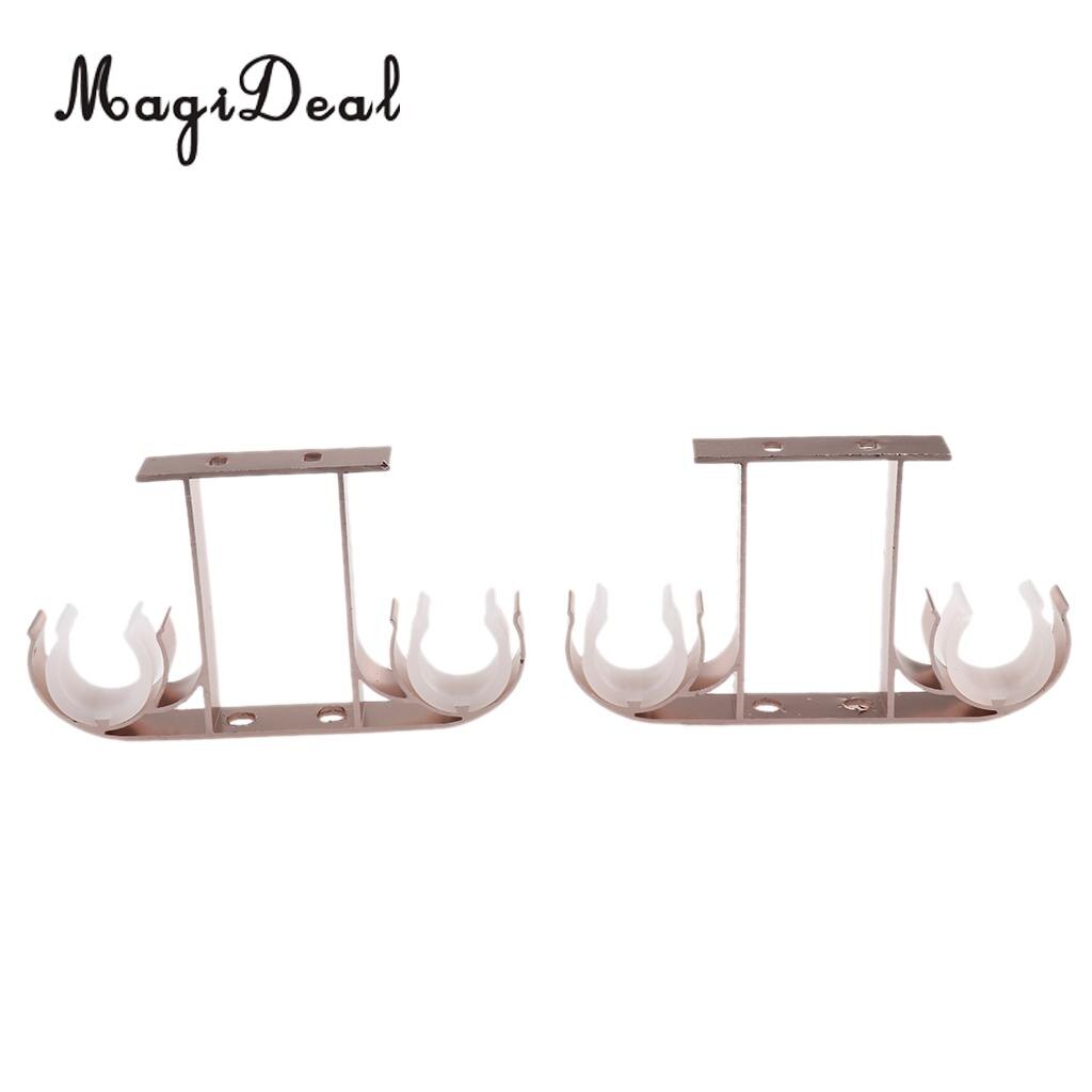 2x Aluminium Gordijnroede Pole Muur Beugels Haak Houder Dubbele Stang: Rose Golden