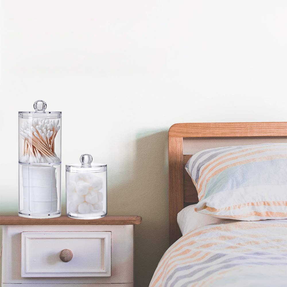 Acrylic Storage Box Transparent Round Qtip Storage Holder Container Cosmetic Cotton Pad Ball Swab Organizer Jewelry Dispenser