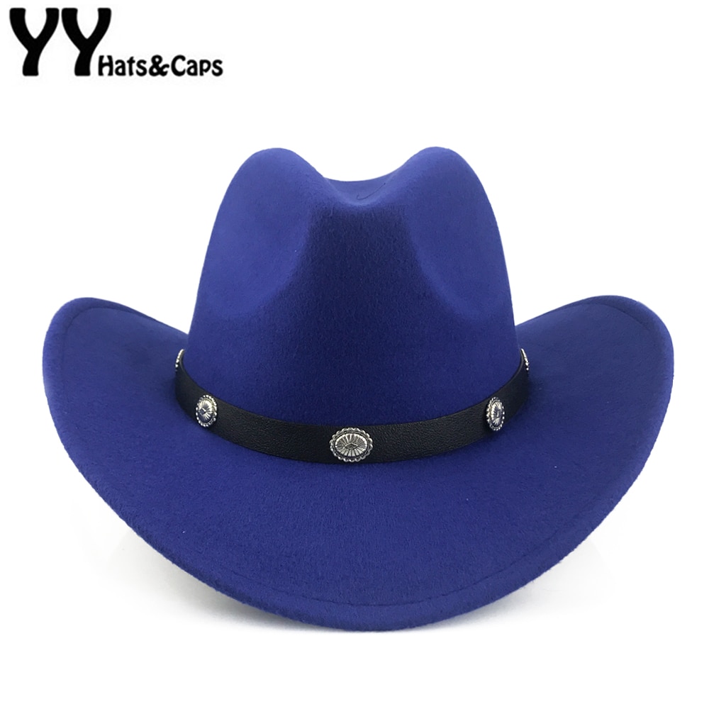 YY-gorra clásica de vaquero occidental para hombre y mujer, sombrero con cinturón de cuero pu, gorros de Jazz para vaquera, 9 colores, CB20070