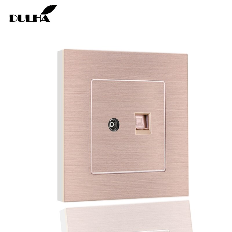 Computer Ethernet & Television Wall Socket Satin Metal Panel Electric RJ45 Data Internet Network + TV Aerial Jack Coaxial Outlet