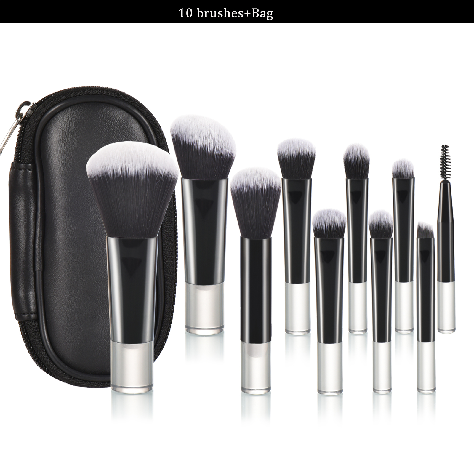 10 Mini brocha de maquillaje negra, herramienta de maquillaje portátil de viaje, esponja de maquillaje, brocha de palma, juego de herramientas de maquillaje: Multicolor