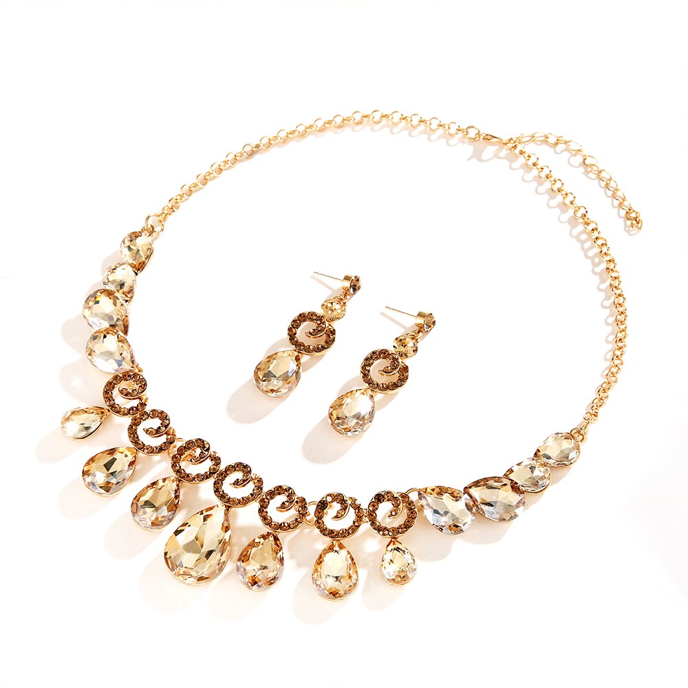 FARLENA biżuteria elegancka kropla wody kształt kryształki górskie naszyjnik kolczyki zestaw biżuterii ślubnej na ślub bal