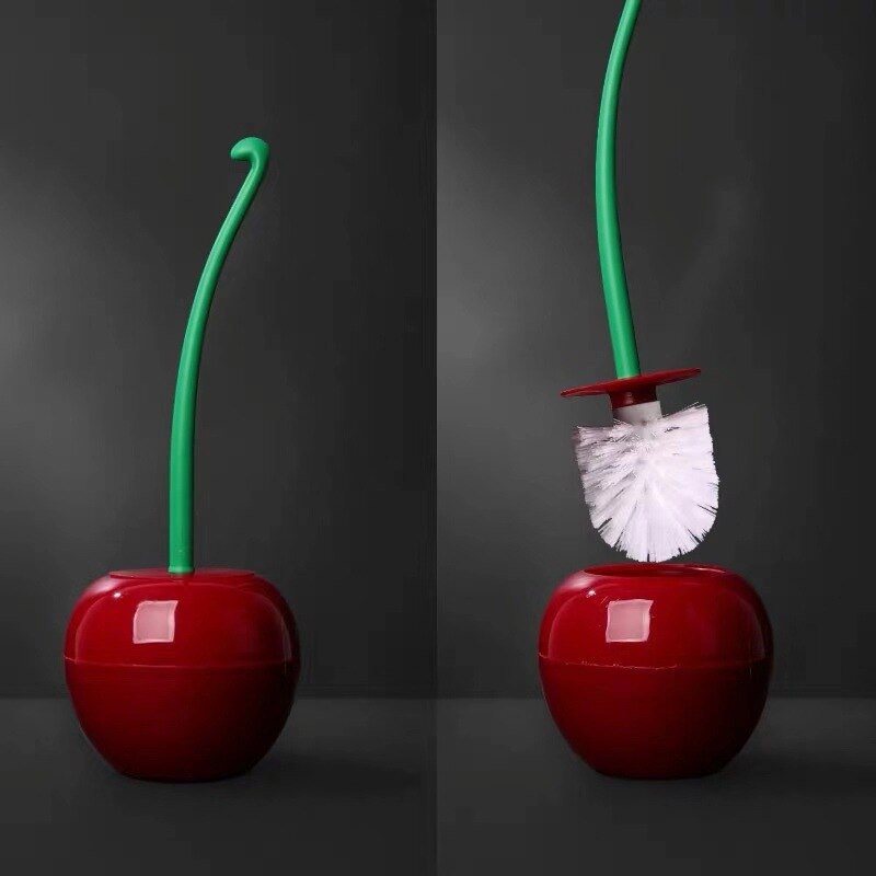 Scopino e supporto per WC, spazzola per la pulizia della spazzola per WC a forma di ciliegia carina per lavabo da bagno, spazzola per WC a manico lungo: wine red white bursh