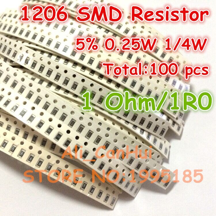 100 stks/partij 1206 5% 1 Rohm 1R 1R0 1/4 W 0.25 W SMD Weerstand 3.2*1.6mm