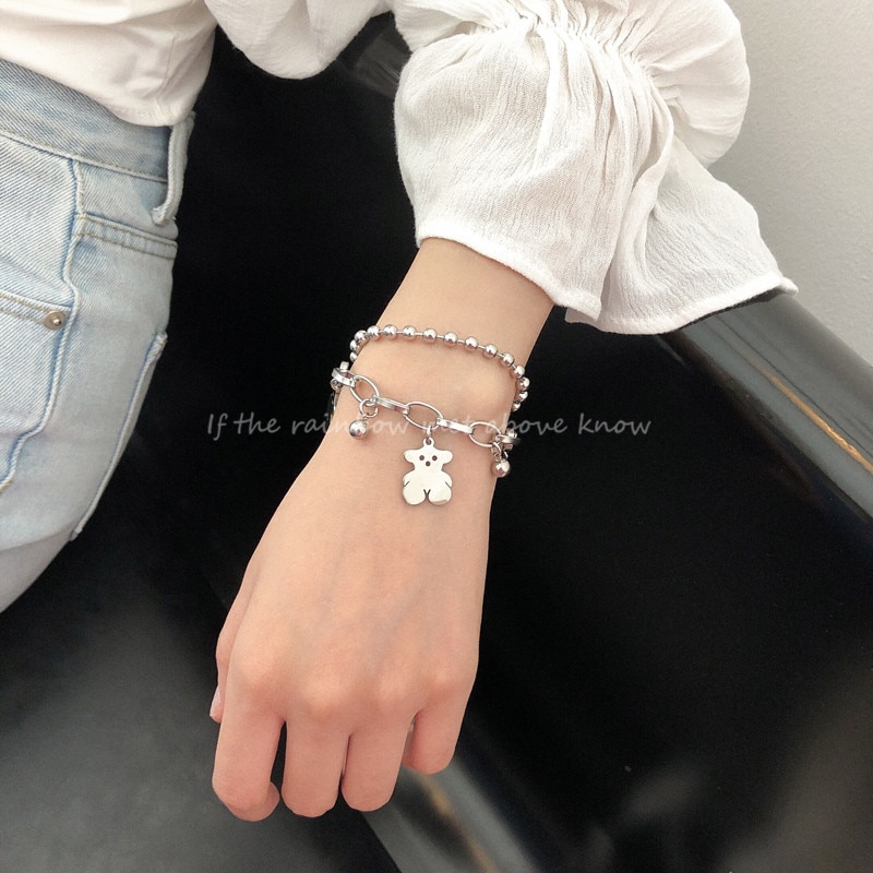 Kpop Bear Rvs Armband Voor Vrouwen Punk Kralen Hand Chain Goth Armbanden Rvs Sieraden Pulseras