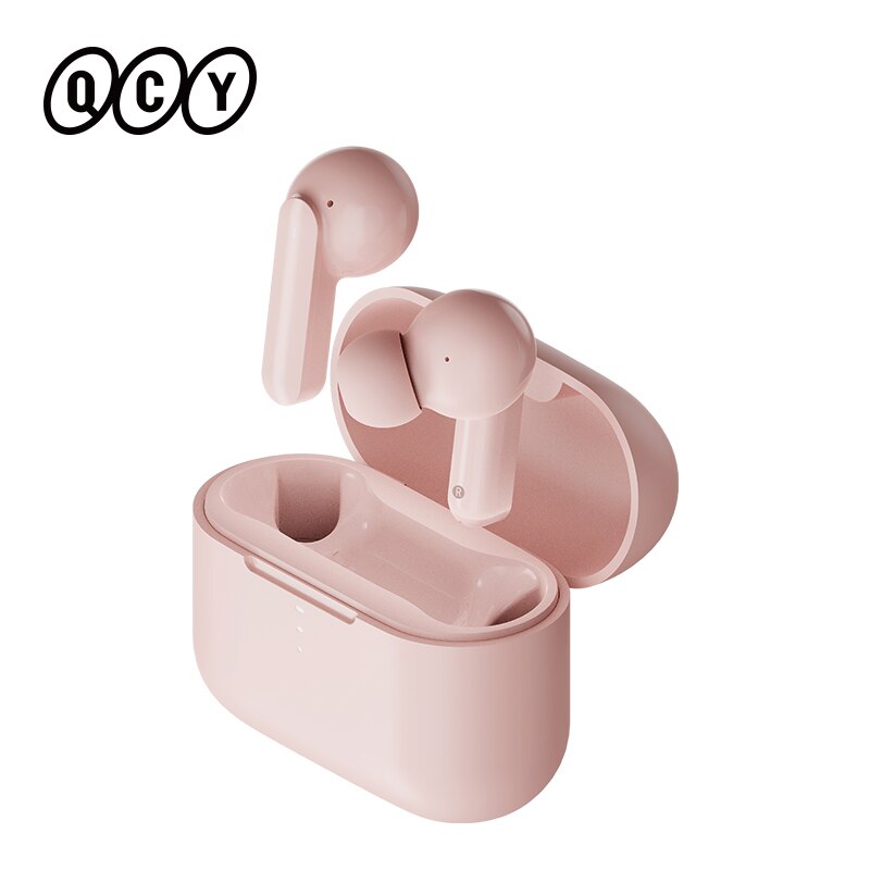 QCY T10 Wireless Bluetooth eadphones 4Mic noise isolation Dual Armature Driver Headphones Type-C charge: QCY QT10-Pink