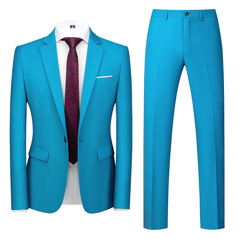 (Jas + Broek) luxe Mannen Trouwpak Mannelijke Blazers Pakken Voor Mannen Kostuum Business Formele Party Blue Classic Suits: Xxl