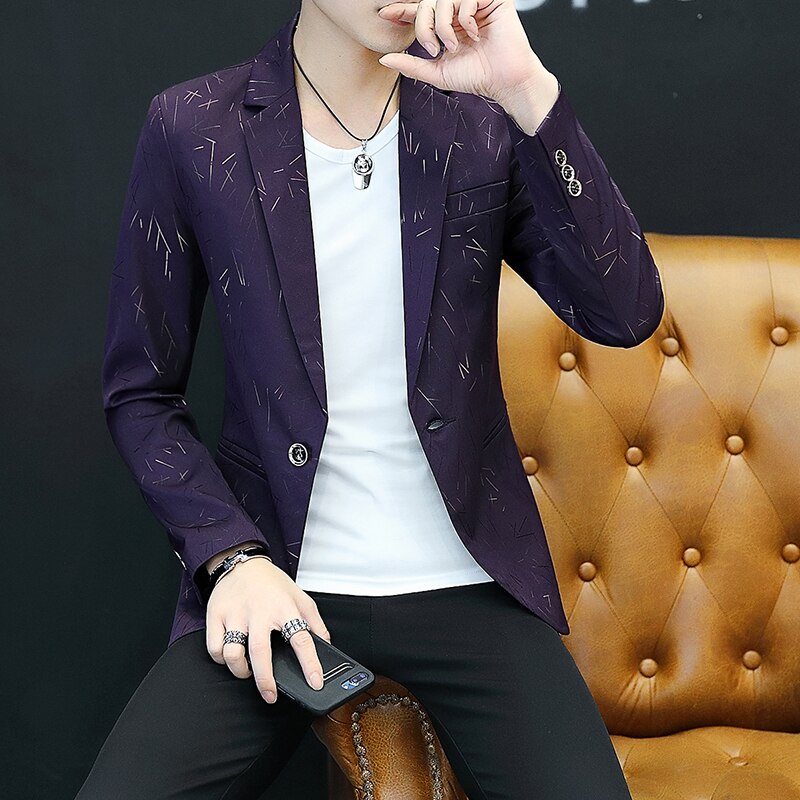 Lente en Herfst Bloemen Afdrukken Prom Pak Blazers Single Button Party Man Casual Slim Fit Trouwjurk Jasje