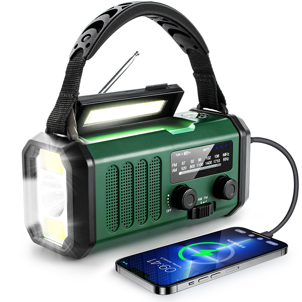 Solar Powered AM FM Weather Radio with LED Flashlight Type-C Charging Radio Receiver Multifunctional Reading Lamp for Cell Phone