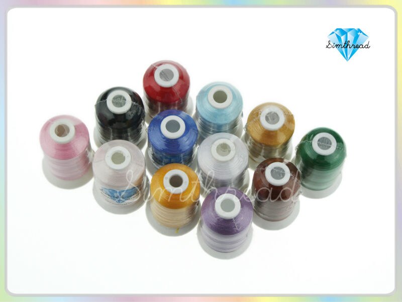 Simthread 12 Basic Colors/Kit Polyester Embroidery Thread for Brother / Babylock / Janome / Singer / Pfaff Embroidery Machine