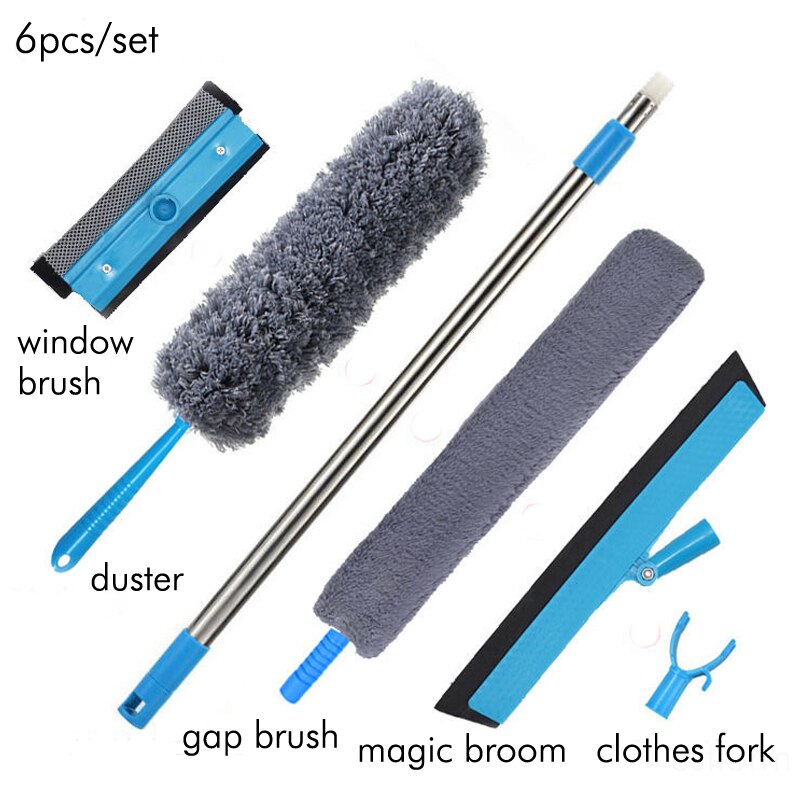 Espanador extensível de microfibra, removedor antiestático dobrável da poeira, escova da limpeza da vassoura & da janela, ferramentas da limpeza da poeira do agregado familiar: 6pcs set
