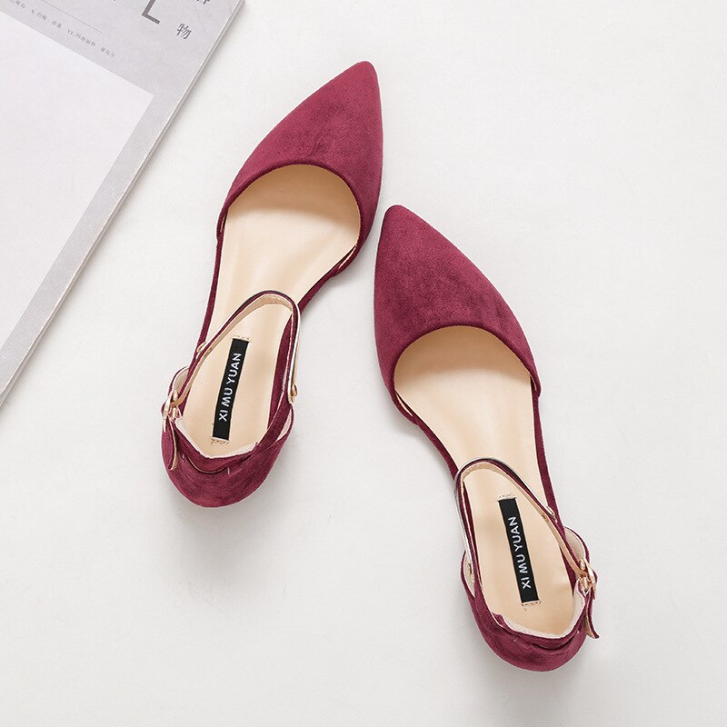 Sandalias de punta estrecha para Mujer, zapatos de Flock, hebilla de correa plana, Sandalias Mujer, zapatos de oficina para Mujer, chanclas finas para Mujer