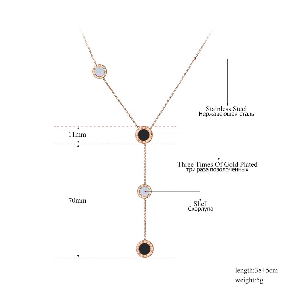 Lokaer clássico titânio aço inoxidável numerais romanos concha gargantilha colares para meninas chique charme pingente colar n19213