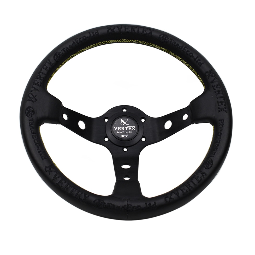 Universal Steering Wheel Black Vertex Leather 330mm Deep Dish Embroidery Tuning Drifting Sport Racing Steering Wheel