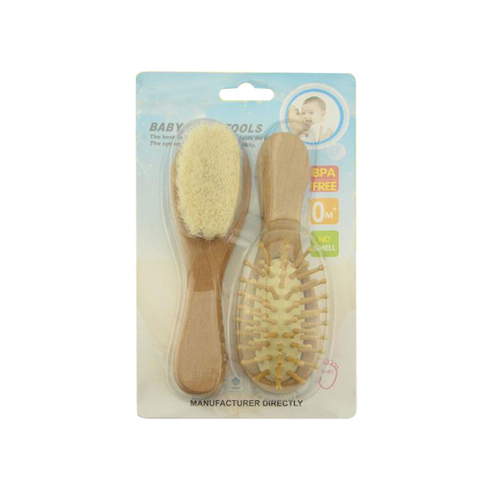 2pcs Wooden Baby Hair Brush Comb Kit Head Massager Brushes Baby Shower for Newborns Toddler Hair Brush Infant Head Massager