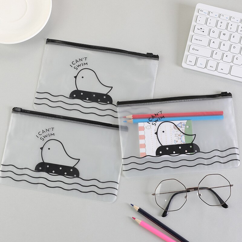 1 Pieces Korea School Stationery Lovely Cute Kawaii PVC Envelope Transparent Bag Chicken Translucent Folder Pencil Case