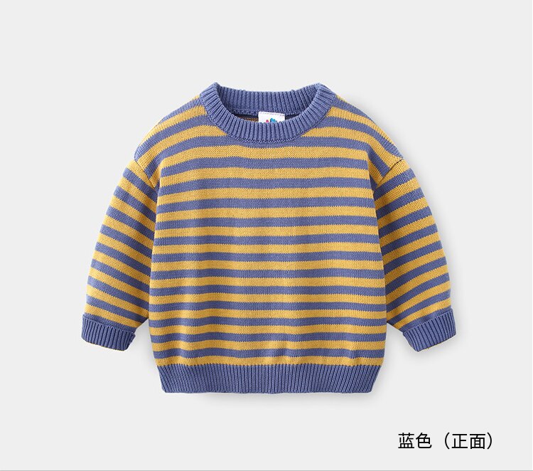 Lente herfst winter 2-10 jaar ronde hals gebreide school student kleur patchwork gestreepte mooie truien voor baby kinderen jongens: Blauw / 4t