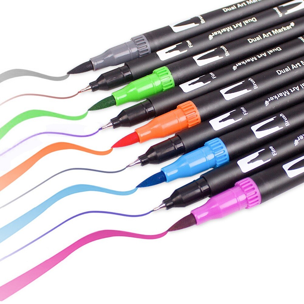 Dual Tip Borstel Pennen 60 Unieke Kleuren Belettering Pen Markers Borstel Fineliner Tips Perfect Voor Coloring Art Doodling Hand Belettering