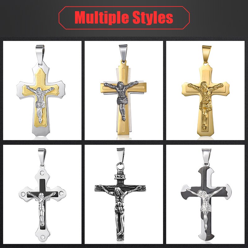 Trendsmax Men's Jesus Cross Pendant Stainless Steel Charms Gold Silver Color Male Jewelry KPP3