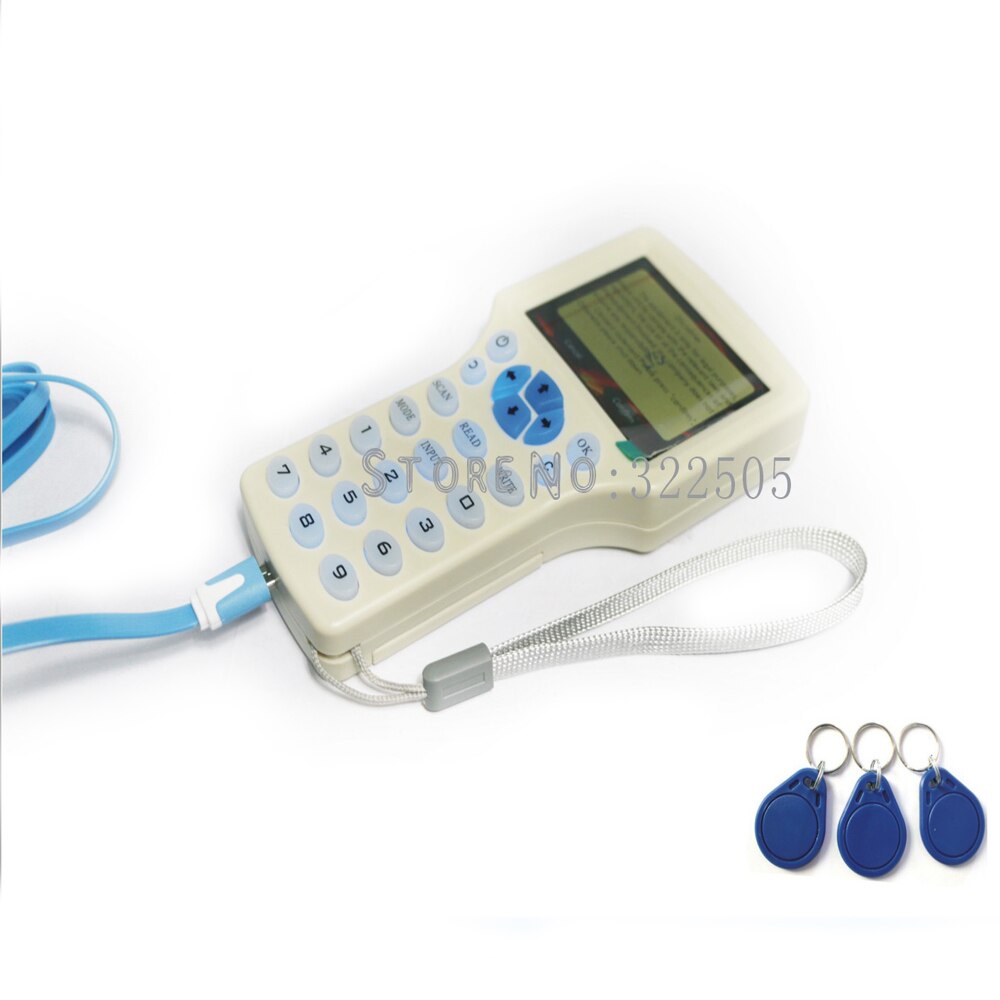 English 10 Frequency RFID Reader Writer Copier Duplicator IC/ID with USB Cable for 125Khz 13.56Mhz Cards LCD Screen Duplicator