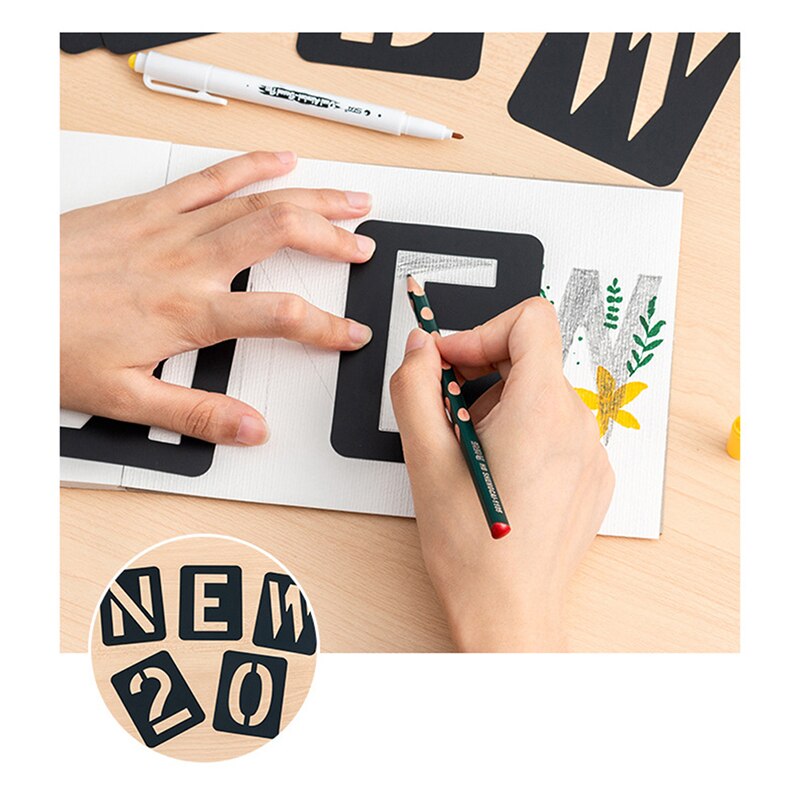 Plantilla hueca para pintura de pared, plantilla de estampado en relieve, letras, números, símbolo, PP, negro, 42 unids/set por juego